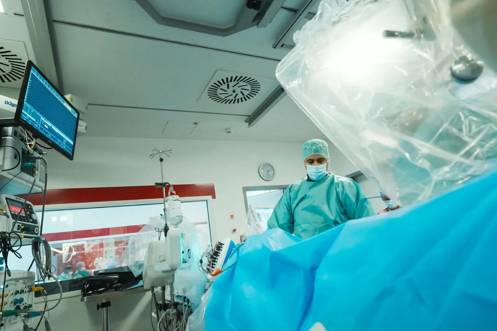 View across the electrophysiology lab during a procedure